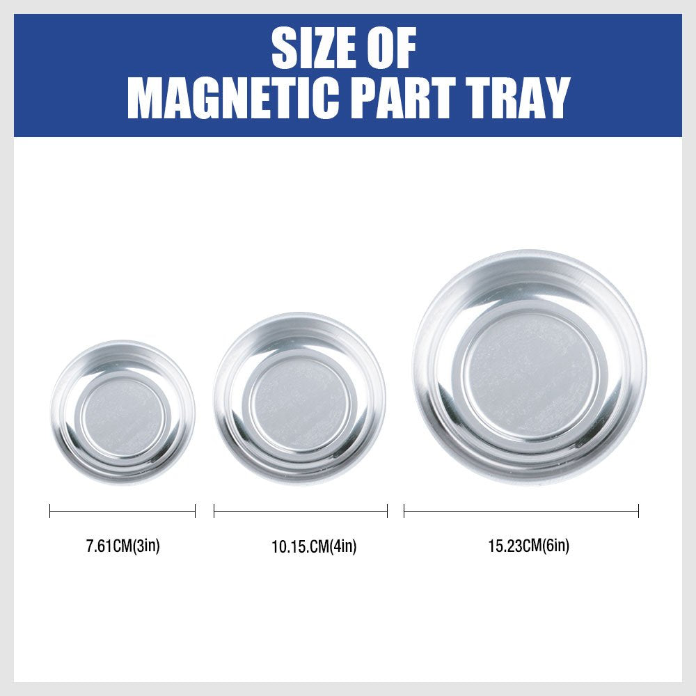 Magnetic Tray | 3-Piece | Round Magnetic Parts Tray | 3 Inch 4 Inch 6 Inch Magnetic Tray for Mechanic's | Stainless
