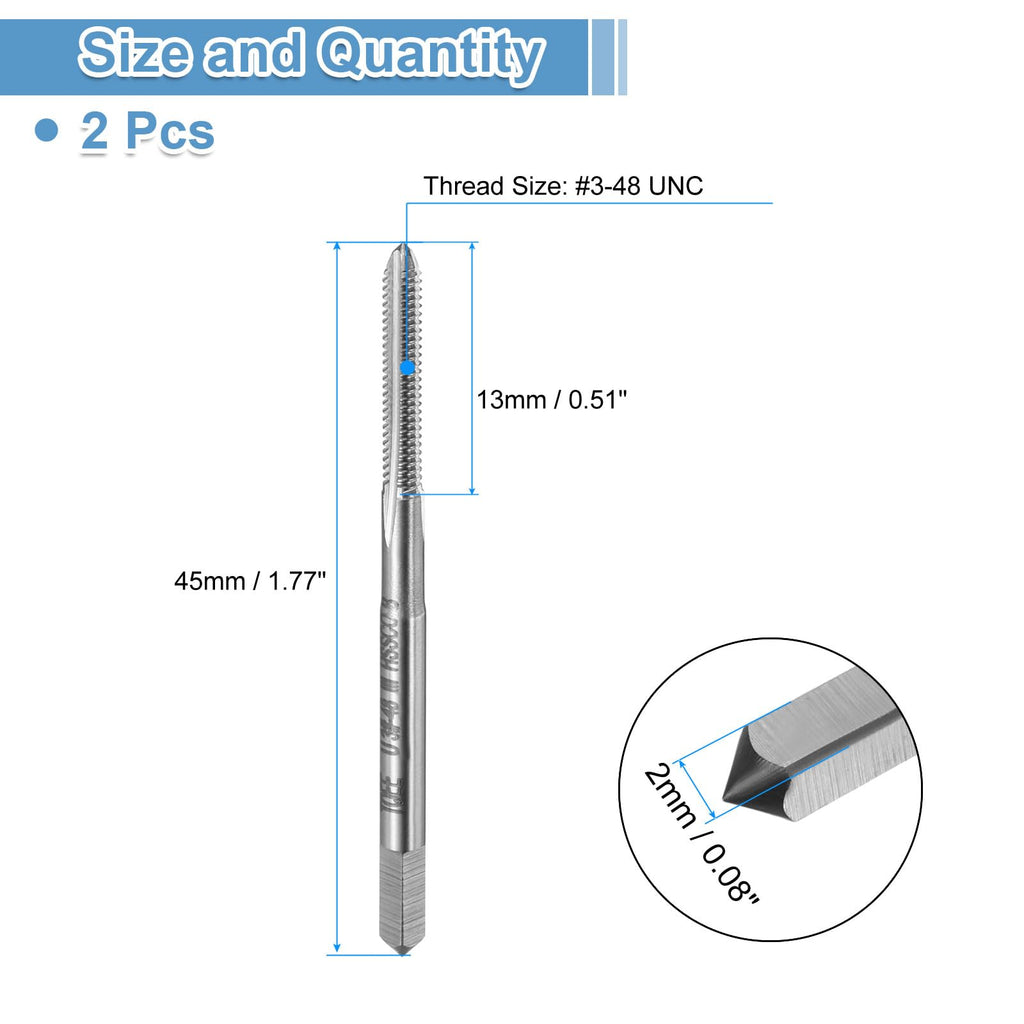 uxcell 2pcs Hand Bottom Tap #3-48 UNC 2B Thread Bottoming Style Threading Taps High Speed Steel HSS6542 Straight Flutes Screw Tapping Tool