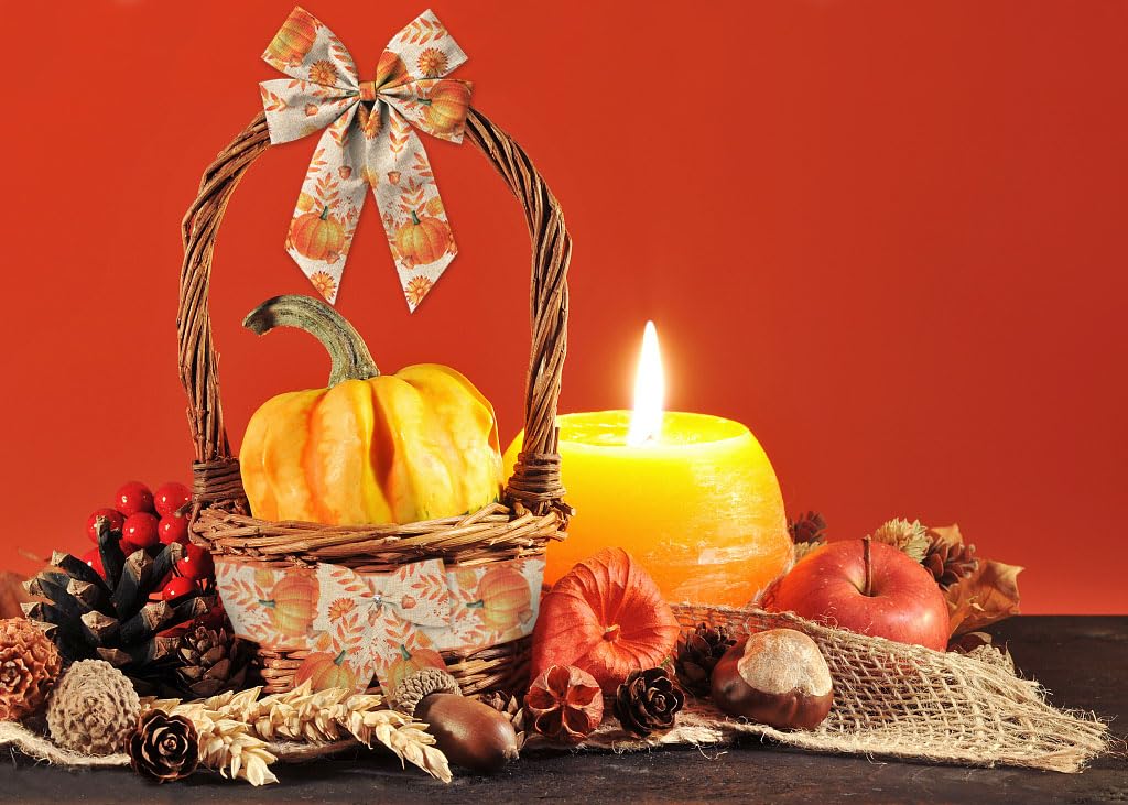 2 Rolls Fall Ribbons for Wreath Bows Wrapping Gifts, Orange Plaid Pumpkin Autumn Ribbon for Gift Wrapping