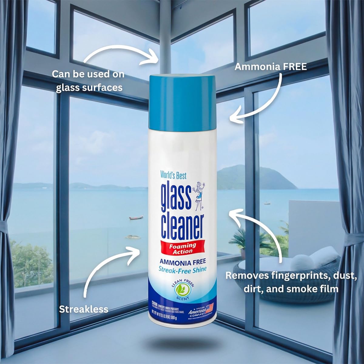Foaming Glass Cleaner Spray, 4-Pack, 19 oz Each