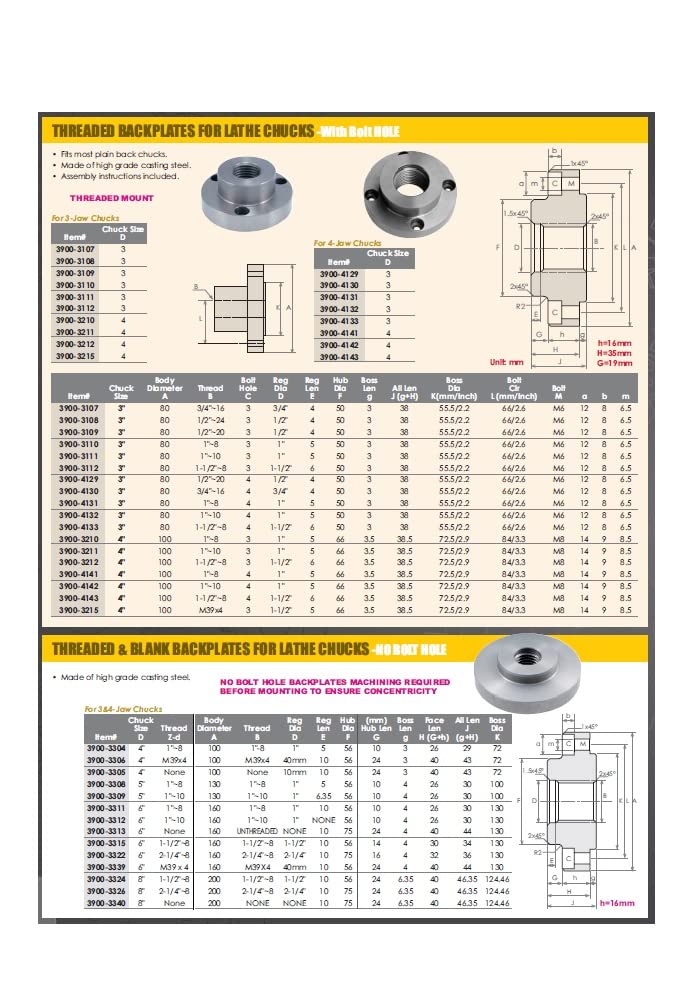 HHIP 3900-3308 Backplate/Adapter for 5" Lathe Chucks, 1"-8 Threaded