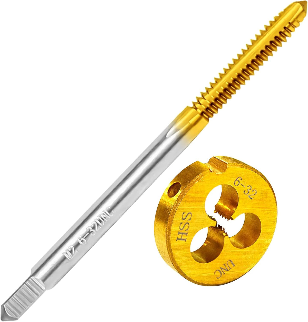 6-32 UNC Tap and Die Set for Metal,M2 HSS Thread Tap and Round Die