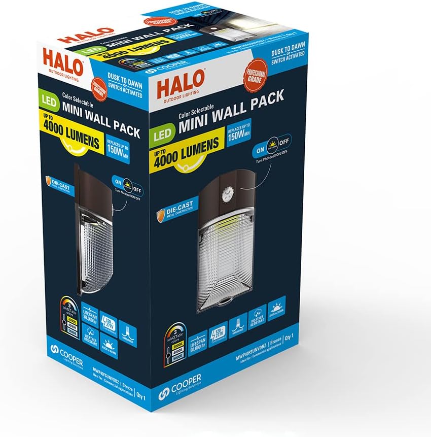 HALO MWP 150W Equivalent LED Mini Wall Pack Light, Bronze, Dusk-Dawn,3 CCT