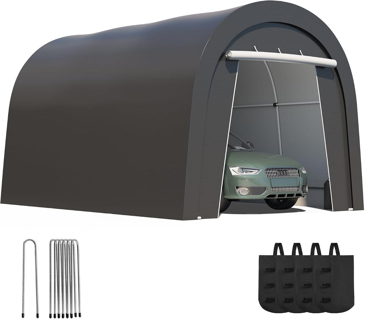 10' x 15' Portable Garage,Carport with 4 Cloth Bags, Car Port for UV & Rain | Car Canopy with 6 Heavy Duty Ground