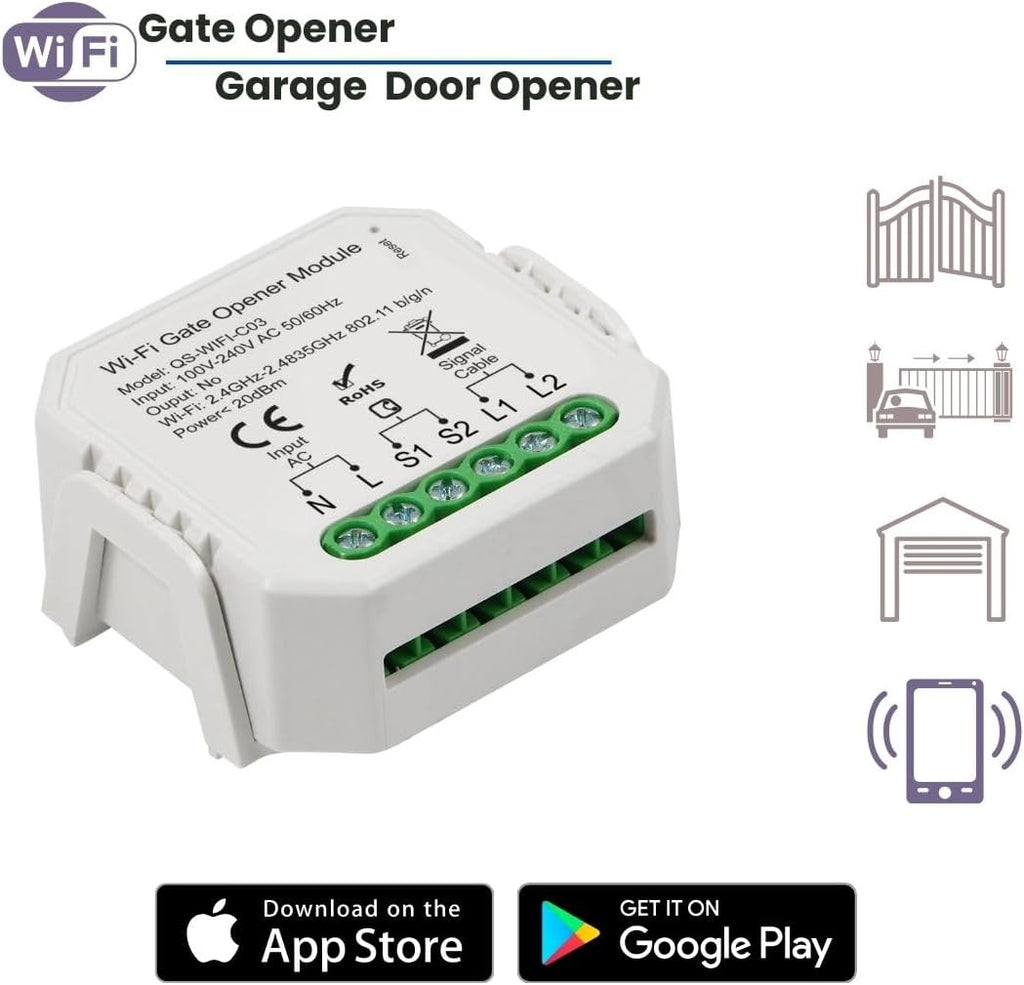 Alpha Smart Garage & Gate Opener with Geofencing, WiFi Remote Controller with App, Compatible with Alexa, Google Home