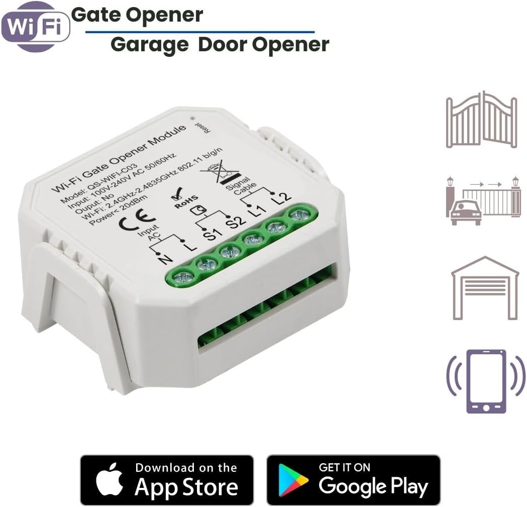 Alpha Smart Garage & Gate Opener with Geofencing, WiFi Remote Controller with App, Compatible with Alexa, Google Home