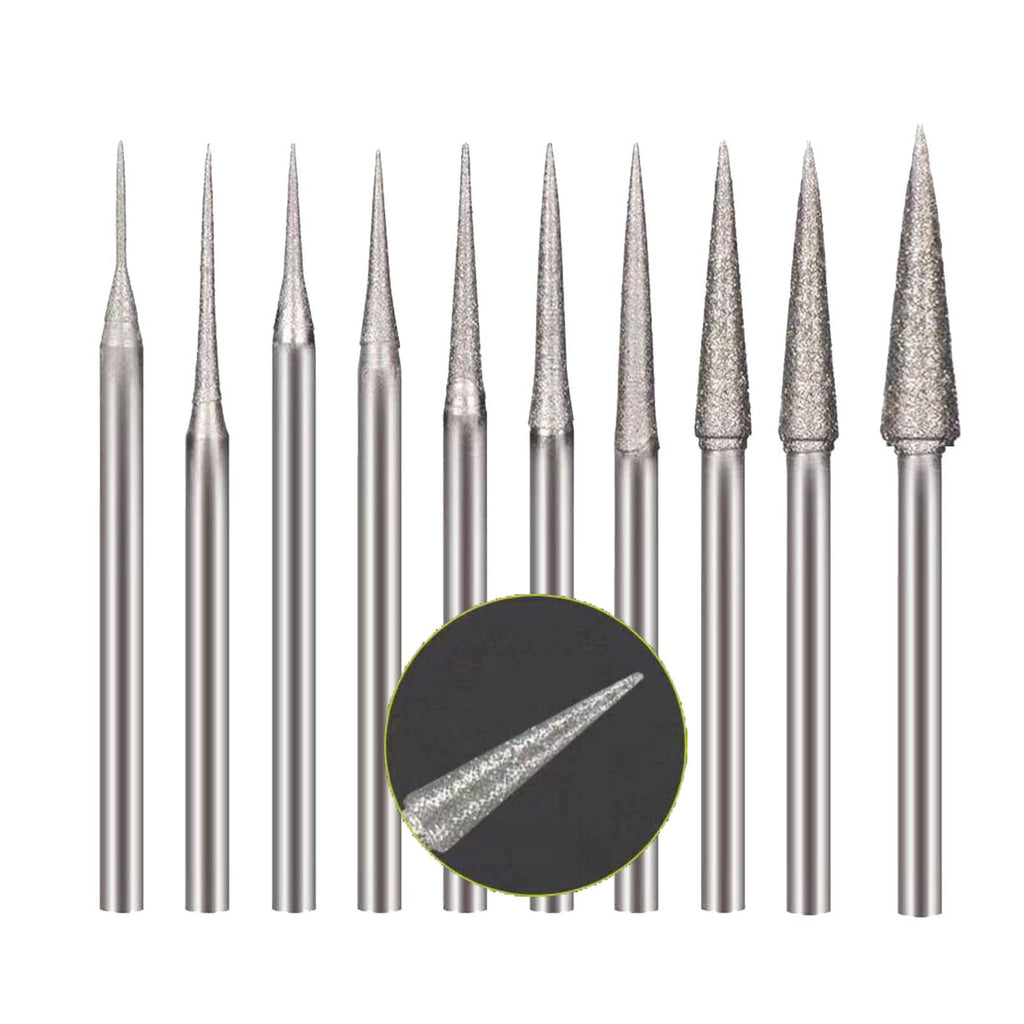 Luo ke 10 Pcs 0.5mm - 4mm Cone Shape Diamond Burr - 3/32 Inch Shank