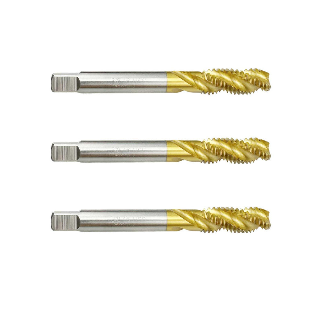 HXymxkeqi 3Pcs 3/8-16 UNC Spiral Flute Thread Taps, Titanium Coated 6542 HSS Machine Tapping Tool for Blind Hole, H2 Accuracy, 3.15" (3/8-16 UNC)