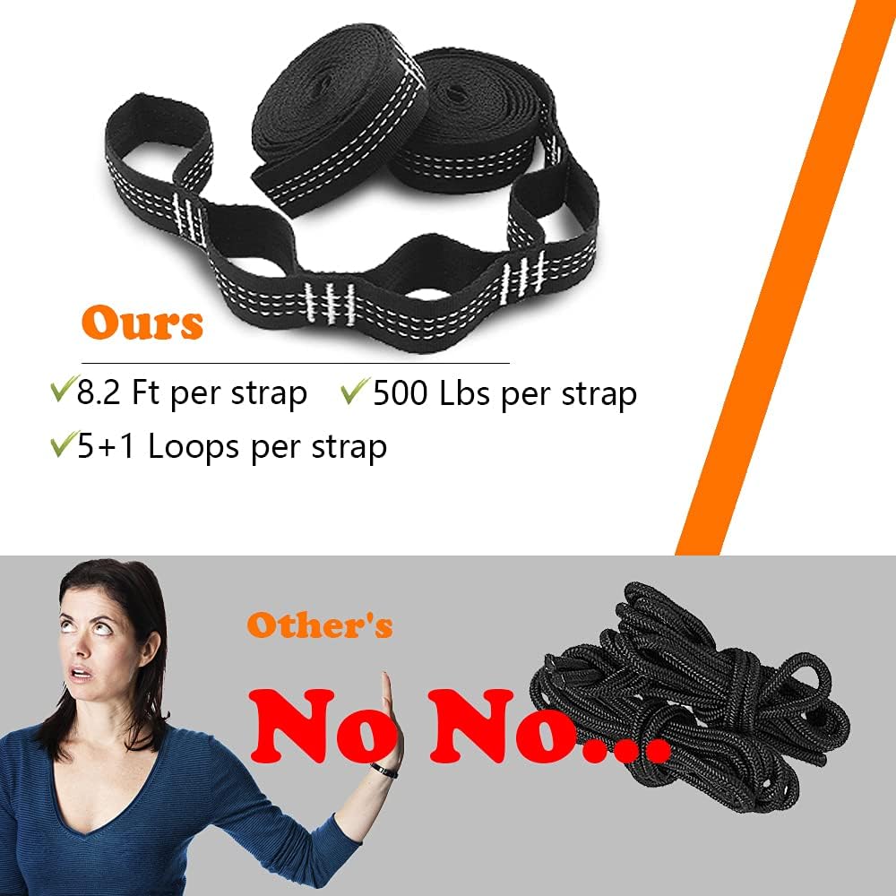 Lightweight Hammock Straps for Trees – 500 lbs per Strap, 8.2 ft with 5+1 Adjustable Loops & 2 Carabiners | Compact