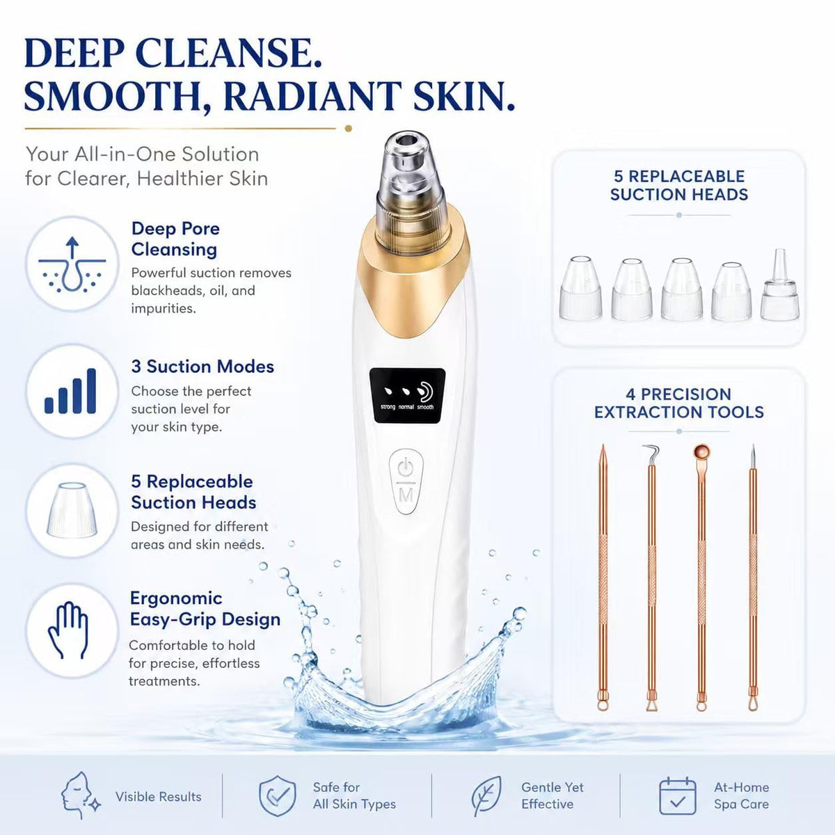 2026 Blackhead Remover Vacuum USB Pore Vacuum with 5 Suction Heads-Khaki