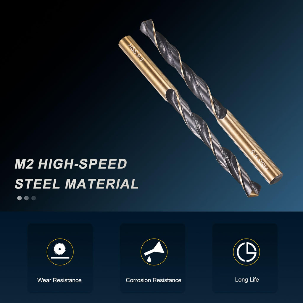 PATIKIL 9.5mm Drill Bit M2 High-Speed Steel for Hard Metal 4 Pack
