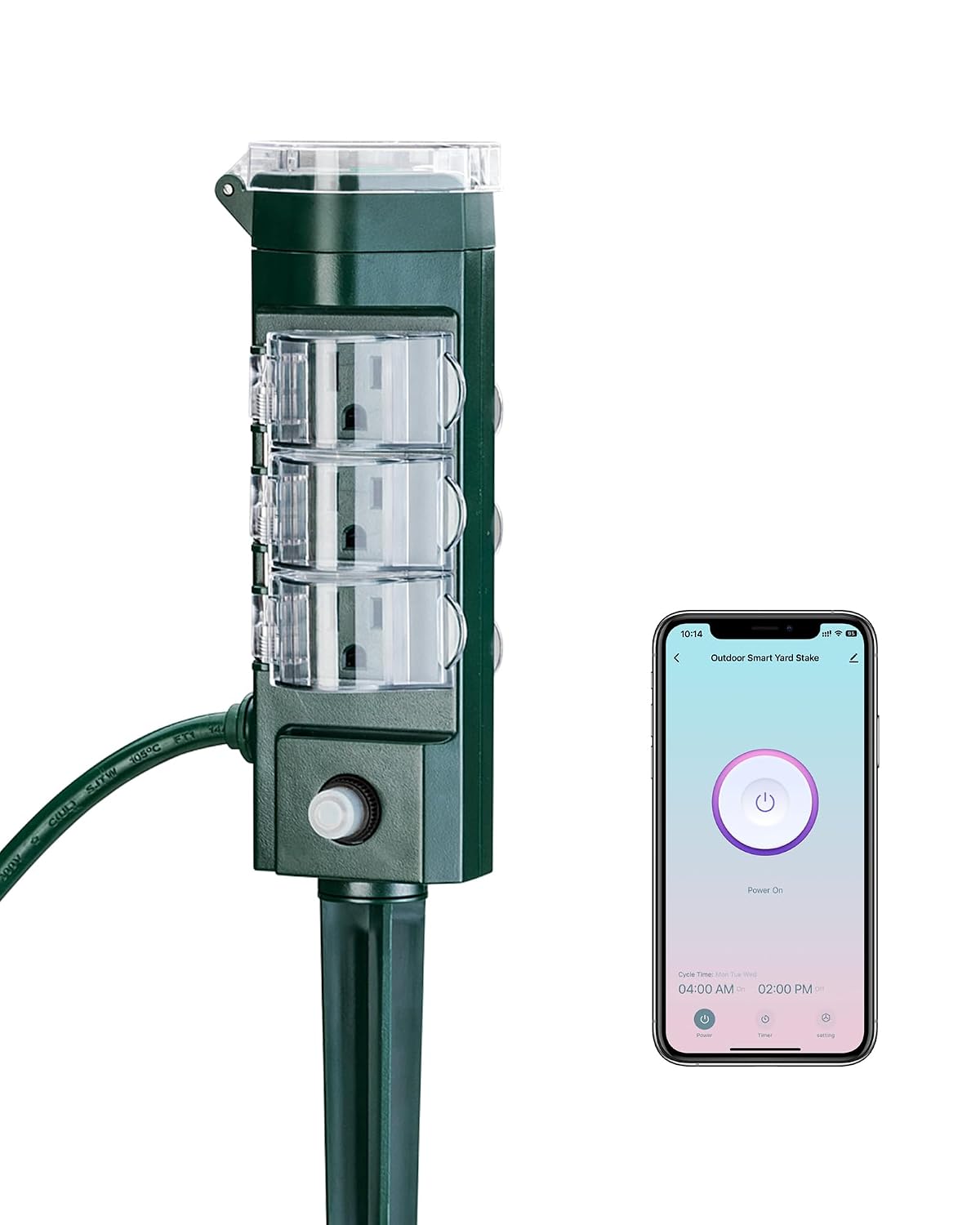 Outdoor Smart Plug Timer,6 Outlets,WiFi Power Stake 6 Ft Cord | Outdoor Smart Plug Timer Waterproof Outlet for