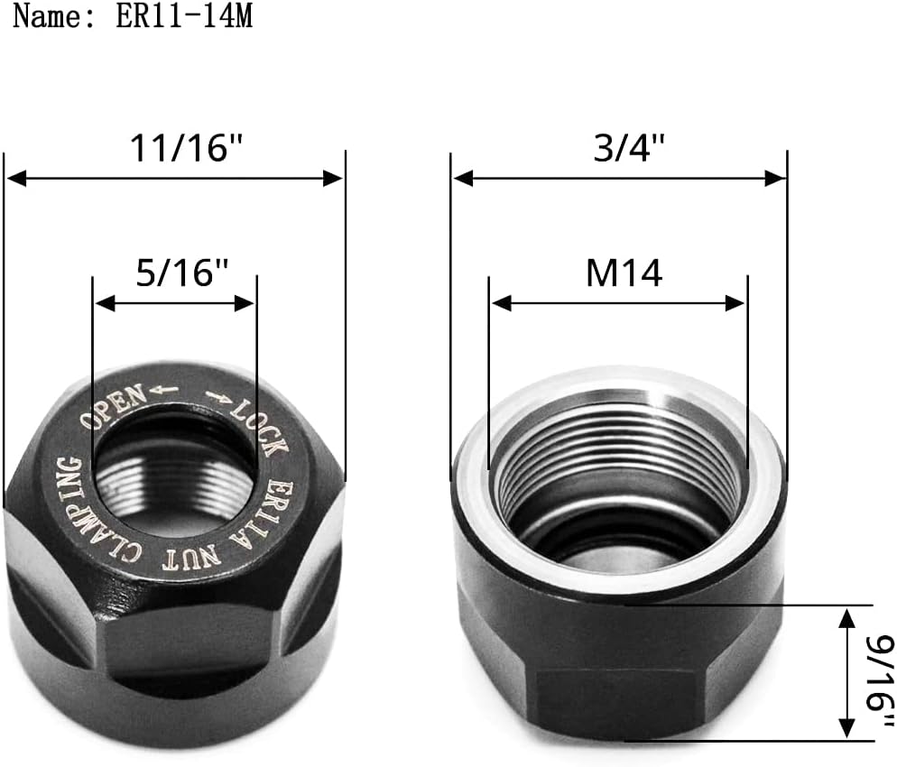 𝐋𝐮𝐨 𝐤𝐞 ER11 1/8'' Spring Collet Nut Set - AAA Level High Precision ER11-1/8 Inch Collet Chuck ER11 Clamping Nut for CNC Engraving Mechine/Lathe Milling Tool