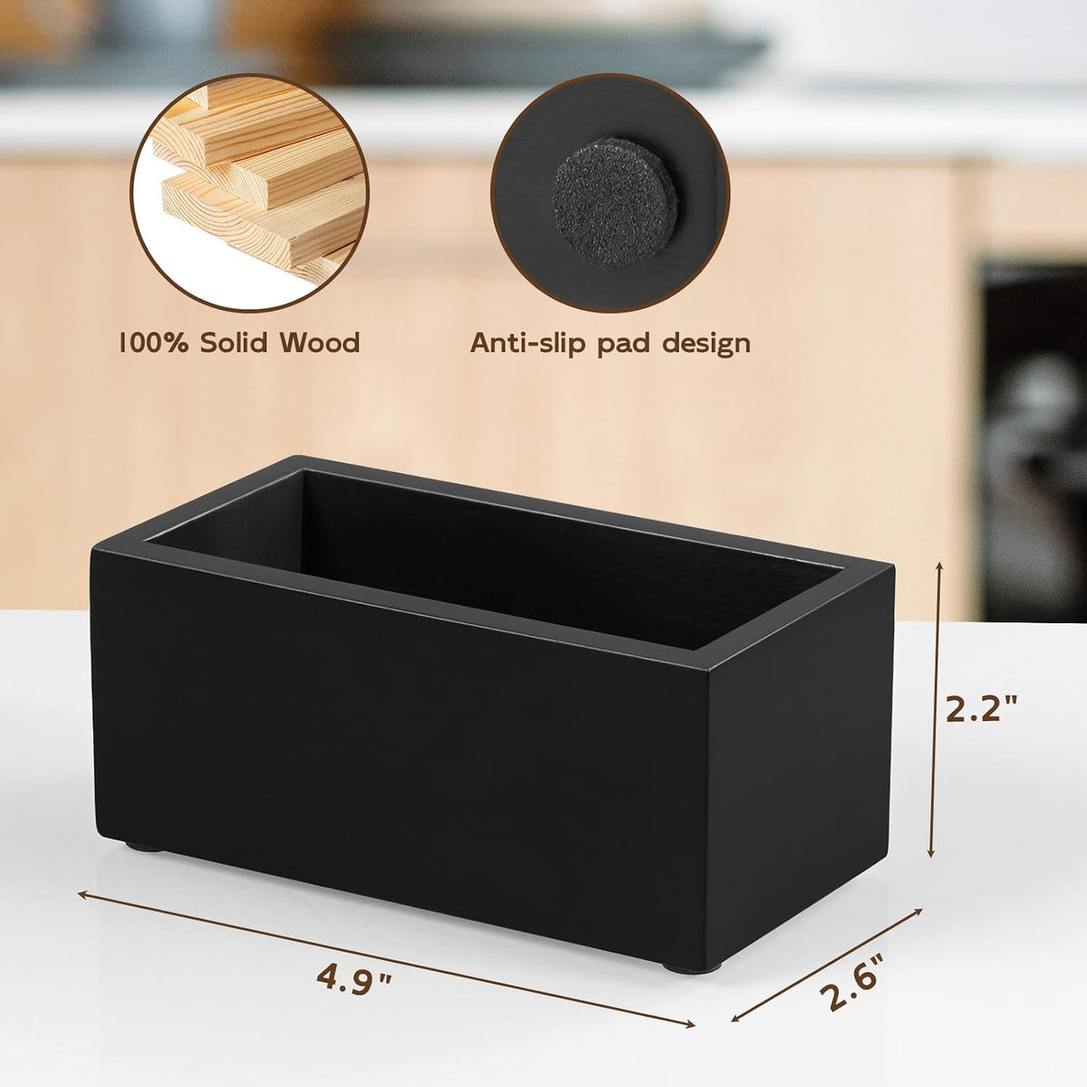 Sugar Packet Holder, Wood Sugar Caddy, Black Sugar Packet Holder for Coffee Bar, Drink Packet Organizer, Condiment