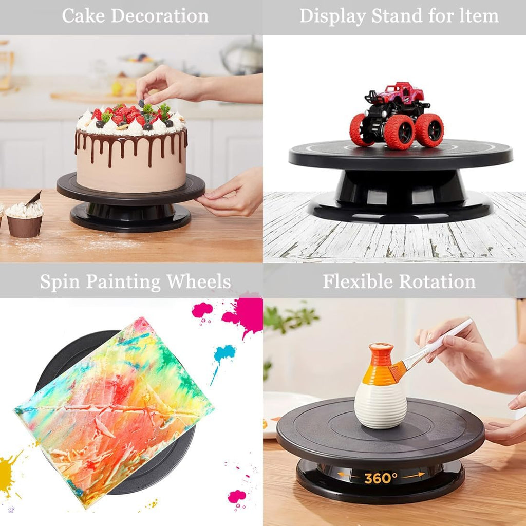 Cake Turntable, 11''Cake Stand Decorating Bakery Supplies, Turnable Black Painting Turn Table Stand for Pastries