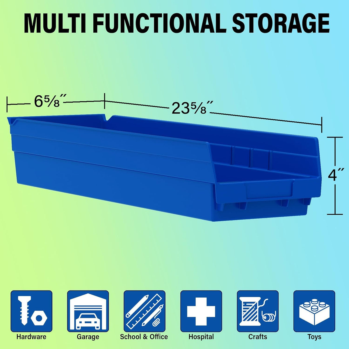 30164 Heavy Duty Plastic Shelf Bins, 24"x 6.5"x 4", Blue, 6-Pk