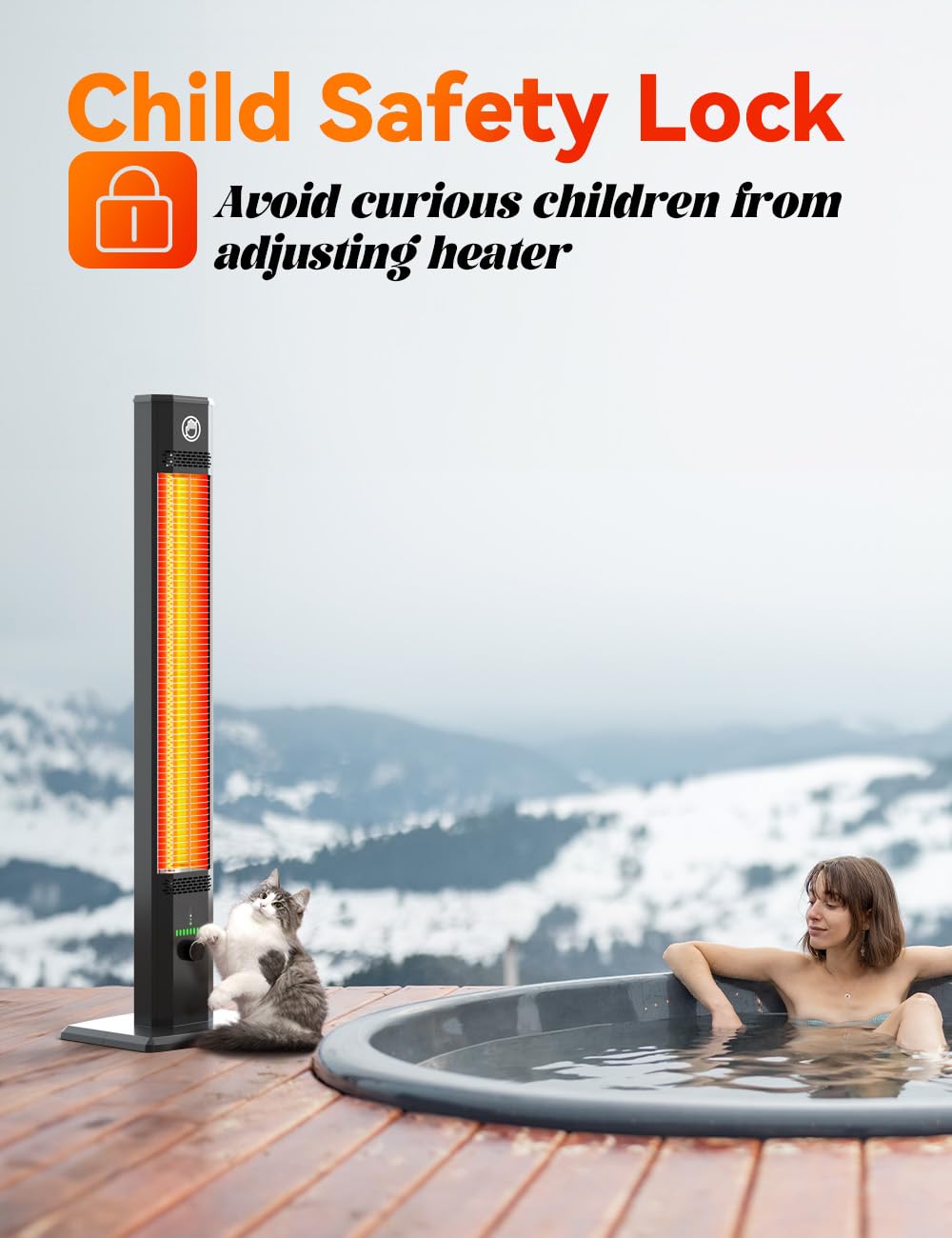 42 Inch Outdoor Heaters for Patio Electric, 9 Heat Levels, 1500W