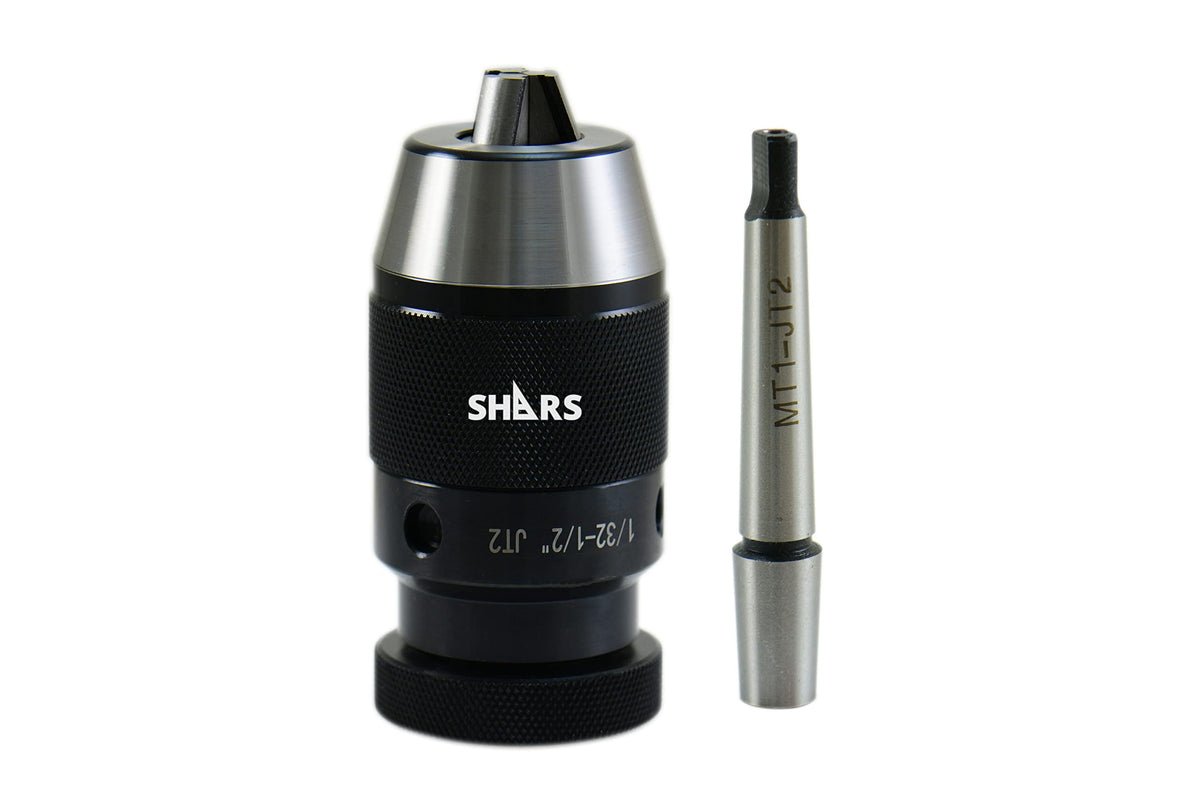 Shars 1/32-1/2" Heavy Duty Keyless Drill Chuck & MT1 JT2 Arbor Shank [6