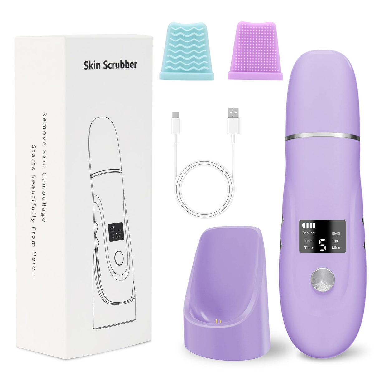 Face Scrubber Skin Spatula - Blackhead Remover Deep Cleansing Tool for Pore Extraction, 4-in-1 Fast Charging Dock
