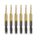 DKIBBITH 6-pc Metric M3 Combination Drill Tap Bit Set, M3*0.5 Thread Size, Titanium Coated High-Speed Steel, Ideal for Drilling and Threading in Soft Metal Wood and Plastic,1/4" Hex Shank