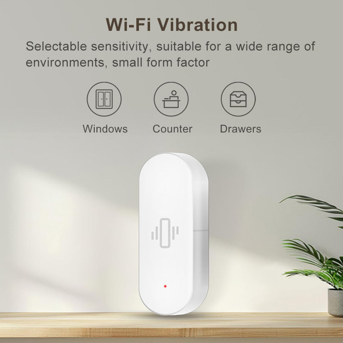 WiFi Vibration Sensor: Smart Door Window Sensor with App Alerts, Wireless Glass Break Detector, Adjustable