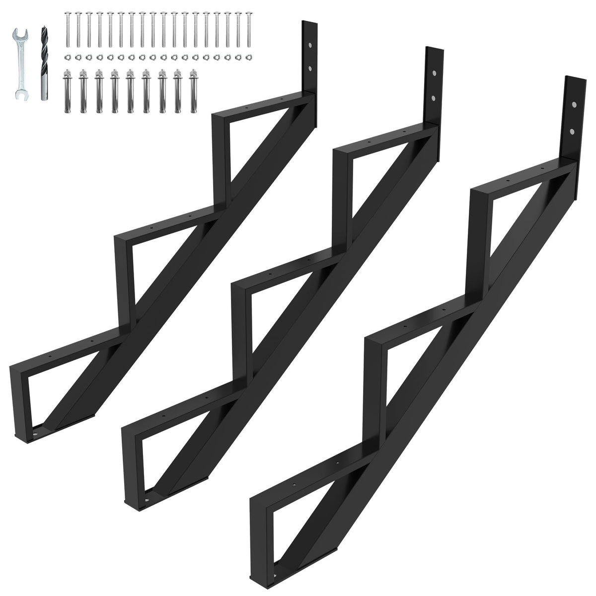 3 Pack Steel Stair Step Riser, 3-Step Metal Stair Stringer Heavy Duty, Steel Stair Stringer for 28" Height Deck and
