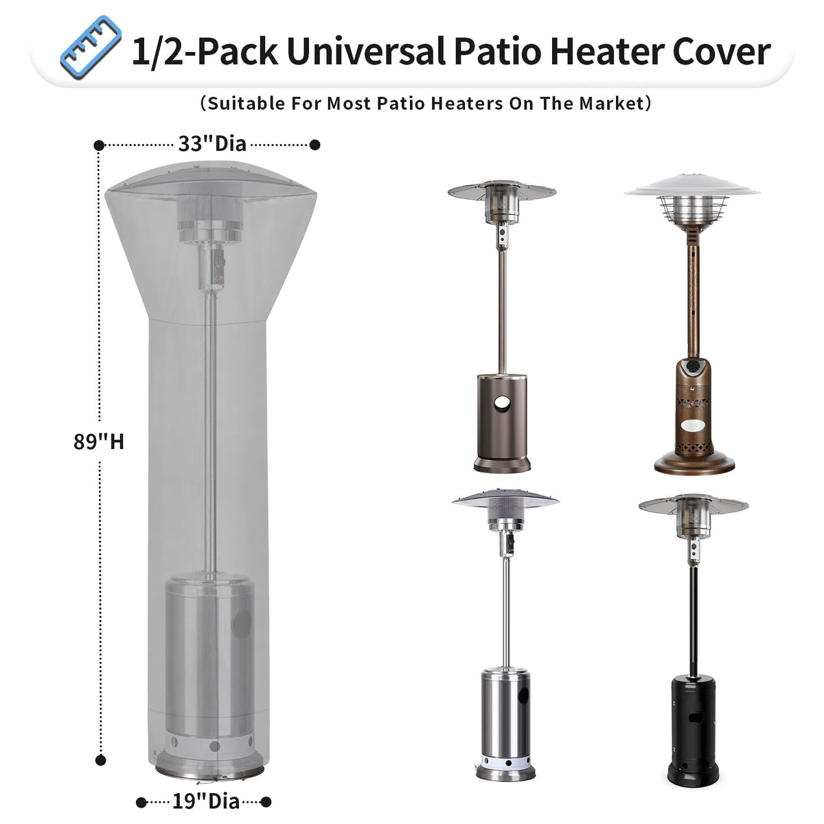 Waterproof Patio Heater Covers with Zipper and Storage Bag