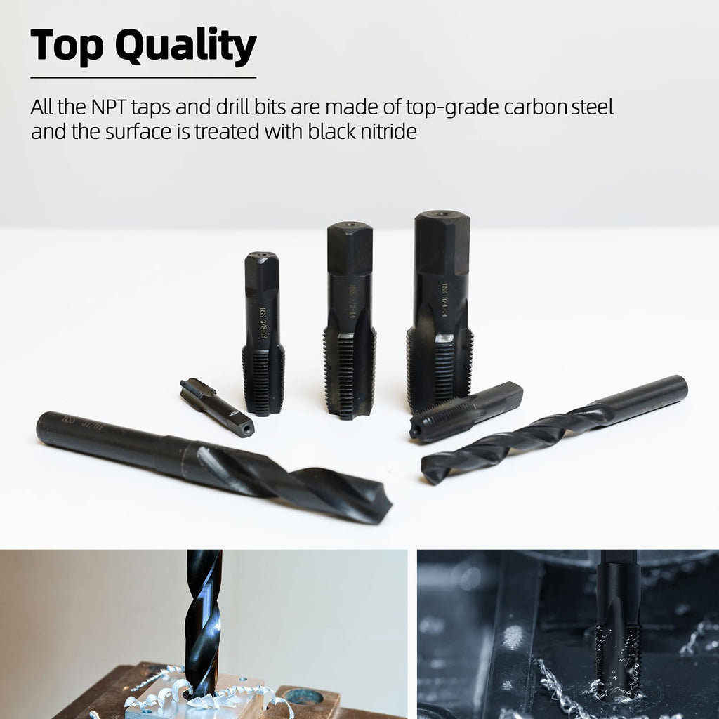 3/4-14 NPT Pipe Tap and 59/64" Drill Set,Hand Threading Plumbing Tap Set