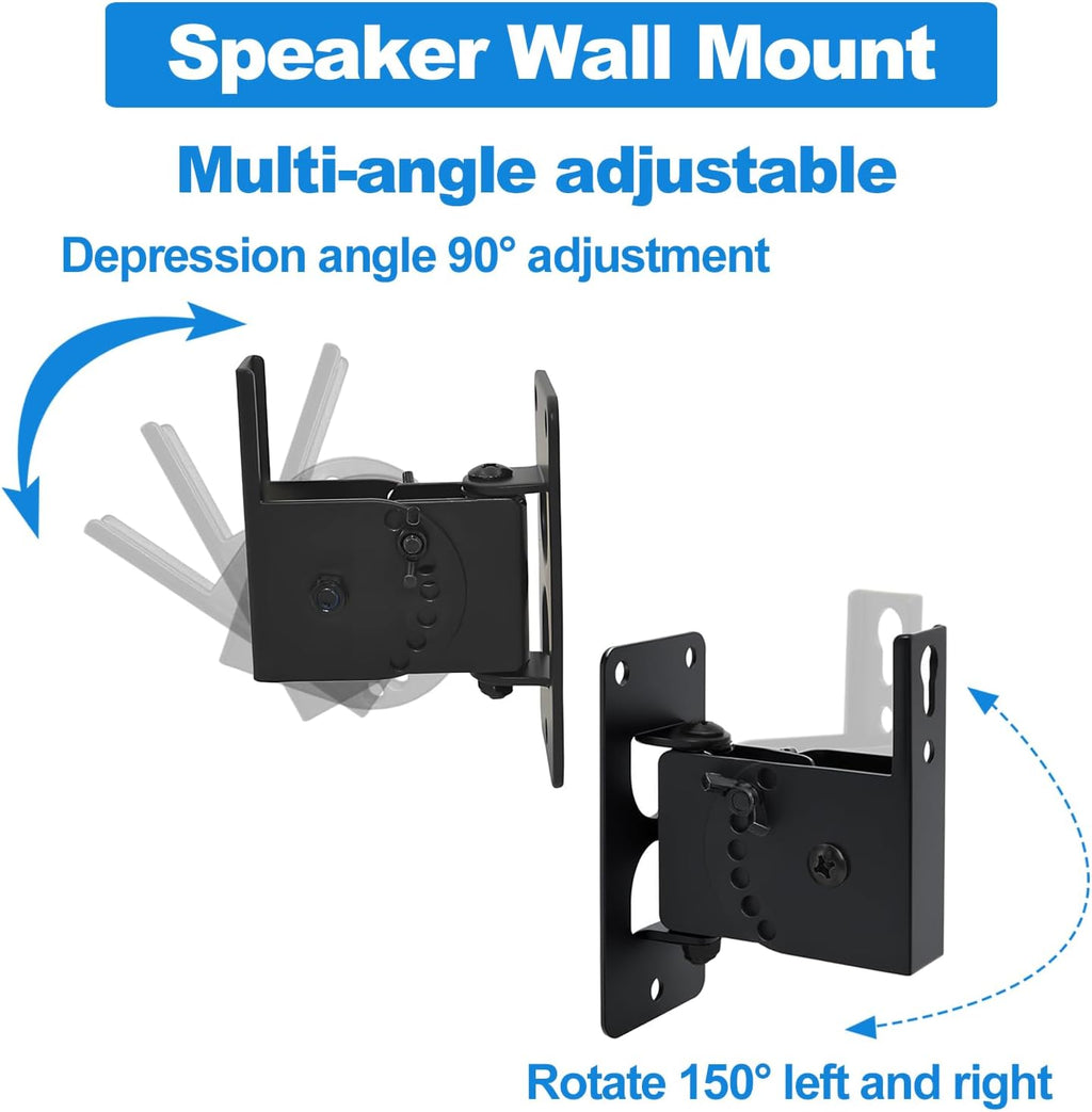 Speaker Wall Mount , Holds up to 30lbs，Swivel and Tilt, 2 Packs | All Metal Wall Speaker Mount for Small