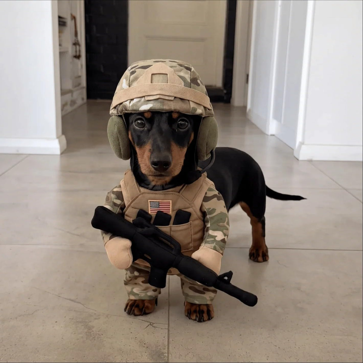 Funny Tactical Soldier Pet Costume Front-Facing Military Uniform