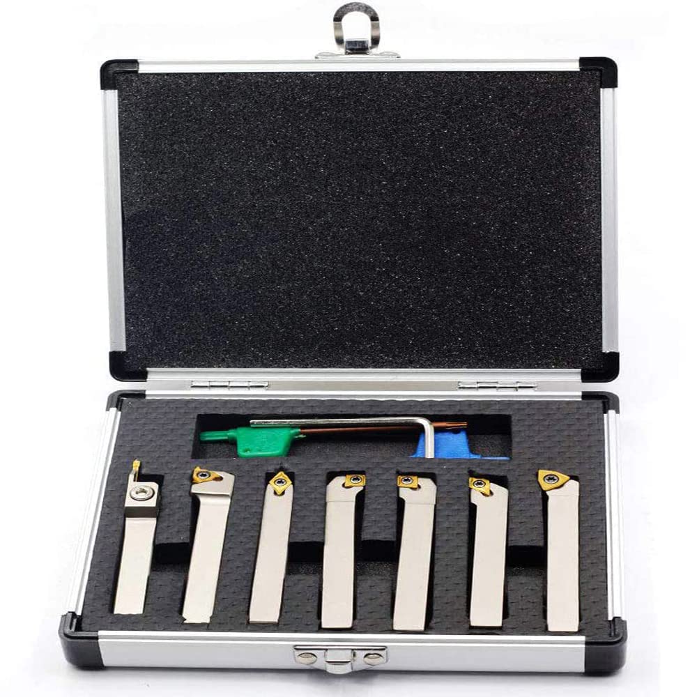 OSCARBIDE 3/8" Shank Nickel Plated 7-Piece Indexable Lathe Tool Holder Set