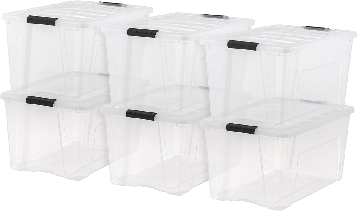 72 Qt Stackable Plastic Storage Bins with Lids, 6 Pack - BPA-Free, Made in USA - See-Through Organizing Solution