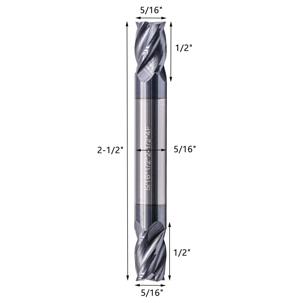 5Pcs 5/16" 4 Flute Solid Carbide Square End Mill, Double End, AlTiN Coated