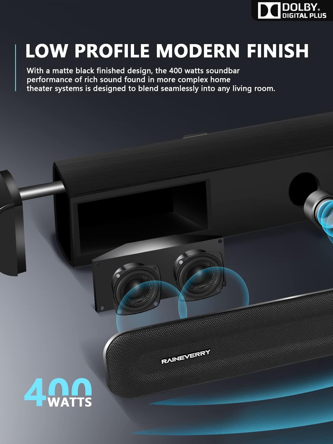 5.1 CH Surround Sound Bar with Dolby Audio, Sound Bars for TV, Wireless Subwoofer & Rear Speaker, Dolby Digital Plus