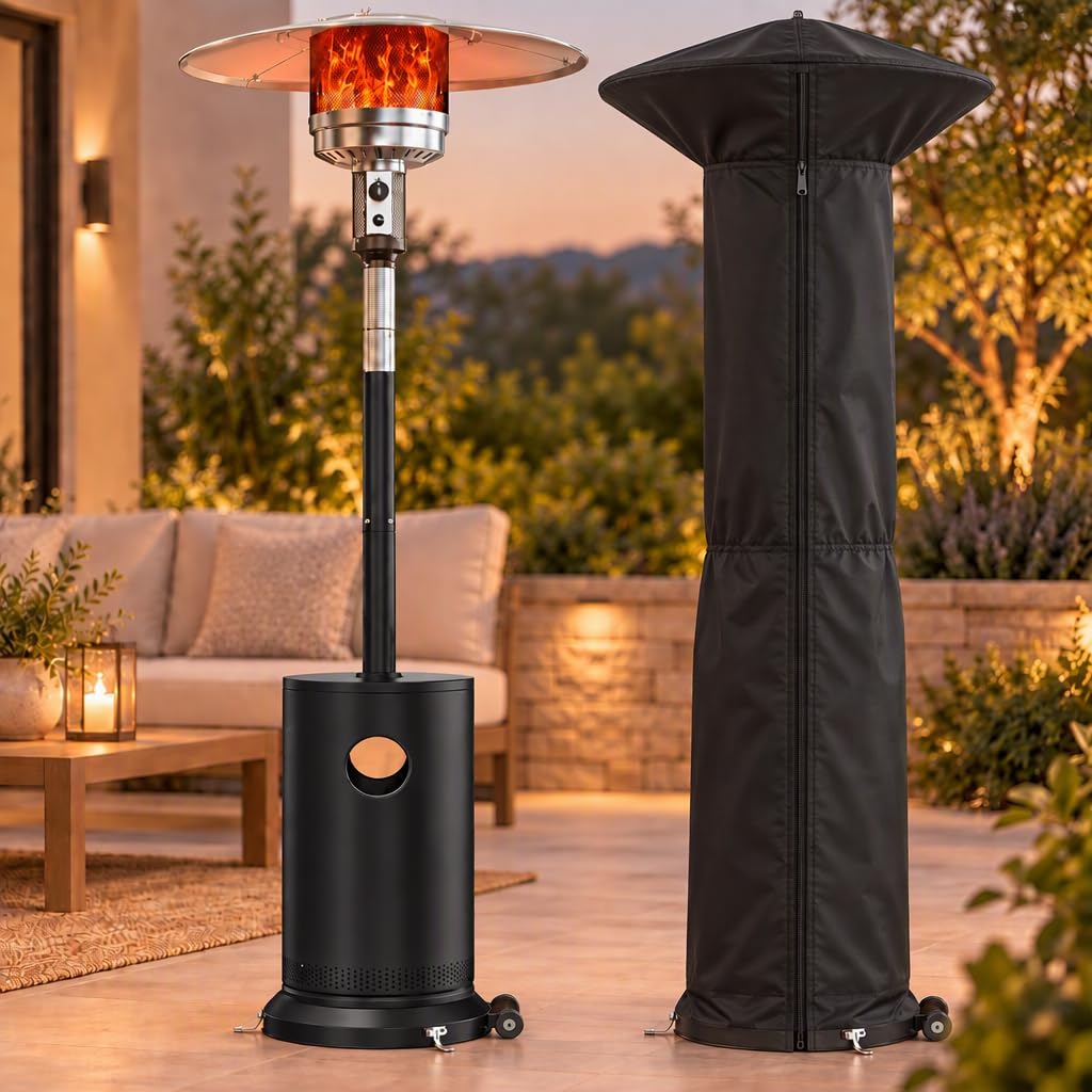 50,000 BTU Propane Patio Heater for Outdoor Use, Wheels, Black