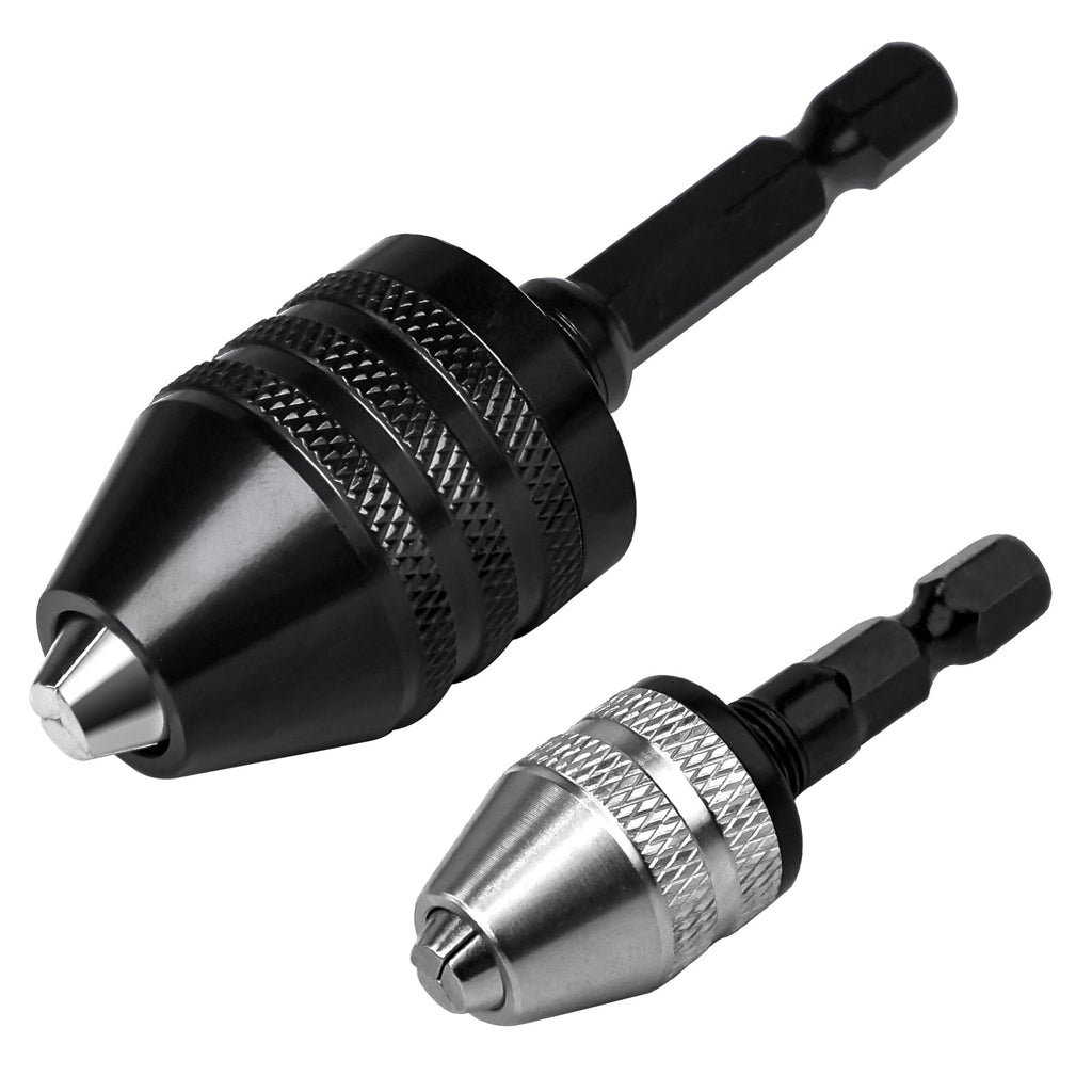2 Pack Keyless Drill Chuck Adapters, 1/4 in Hex Shank, 0.3-8mm