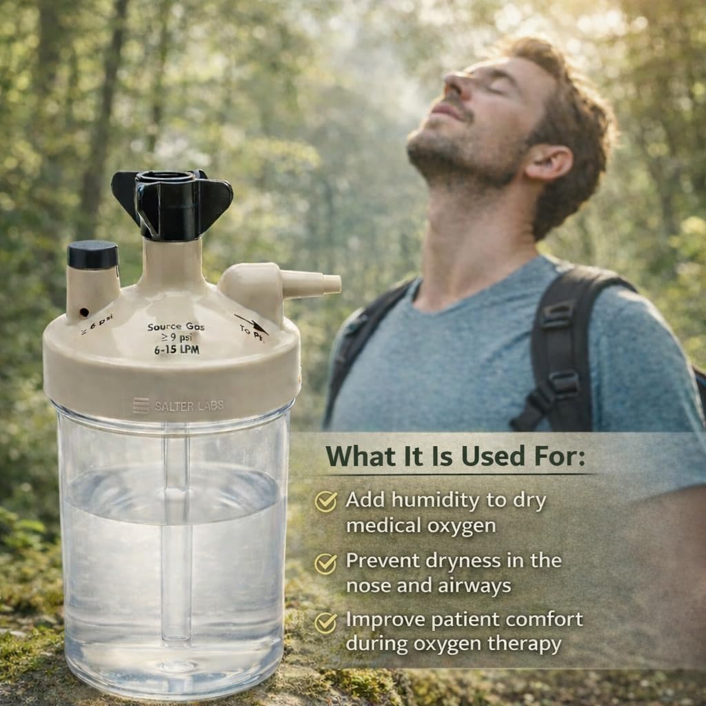 High Flow Oxygen Humidifier Bottle for Oxygen Concentrators (1 Pack)