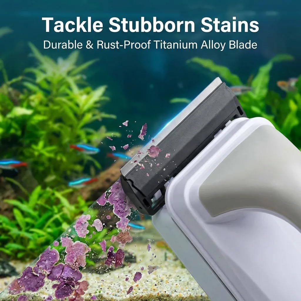Large Magnetic Aquarium Glass Cleaner, Double Sided Floating Fish Tank Scrubber with Removable Handle & Titanium