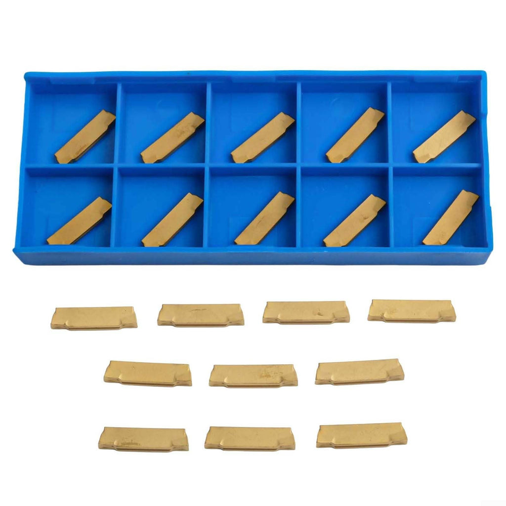 10pcs MGMN200-G 2mm Width Carbide Insert for MGEHR/MGIVR Grooving Tool, Gold Coated Turning Inserts for Steel Cast Iron Aluminum, 16x3x2mm Indexable Inserts with Box