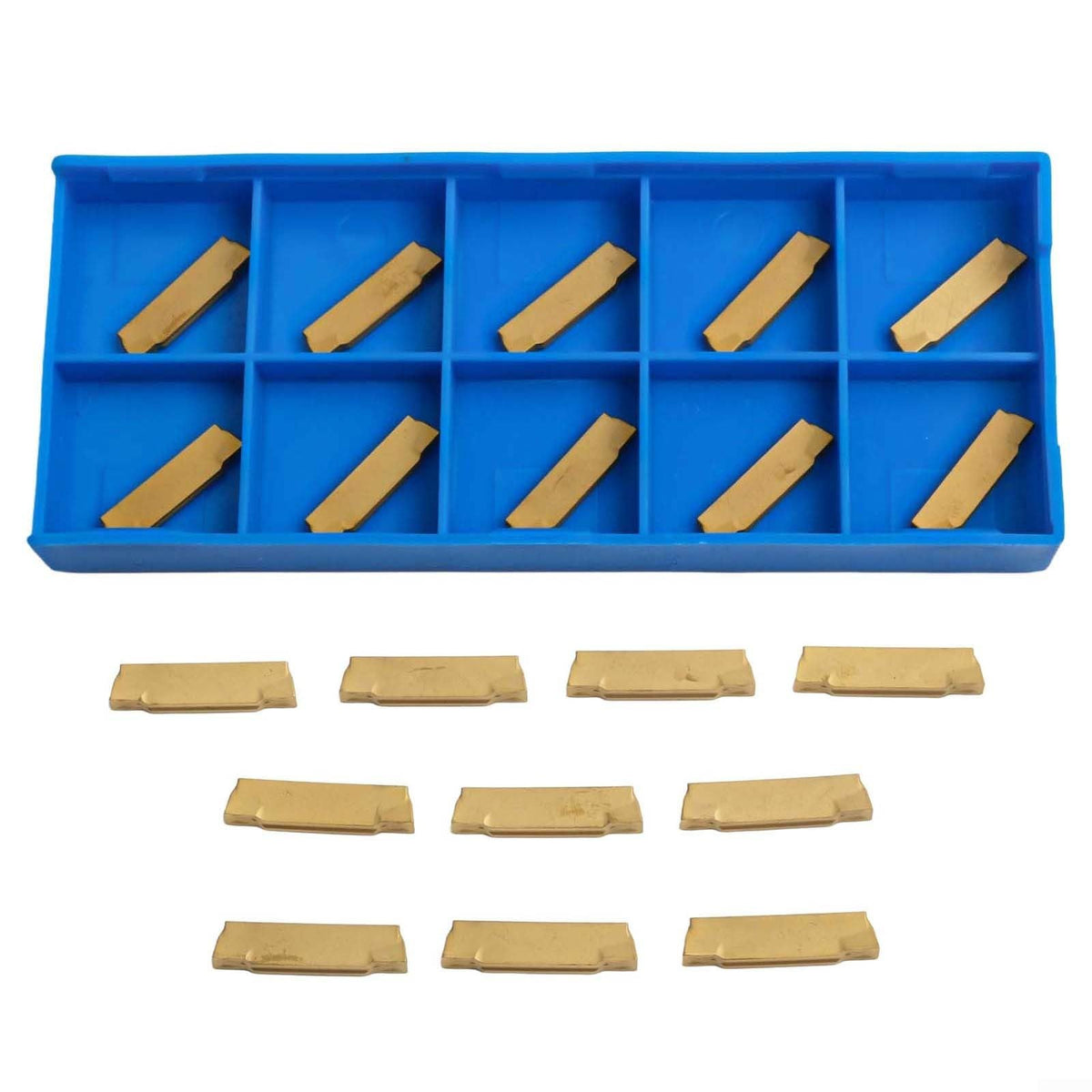 10pcs MGMN200-G 2mm Width Carbide Insert for MGEHR/MGIVR Grooving Tool, Gold Coated Turning Inserts for Steel Cast Iron Aluminum, 16x3x2mm Indexable Inserts with Box