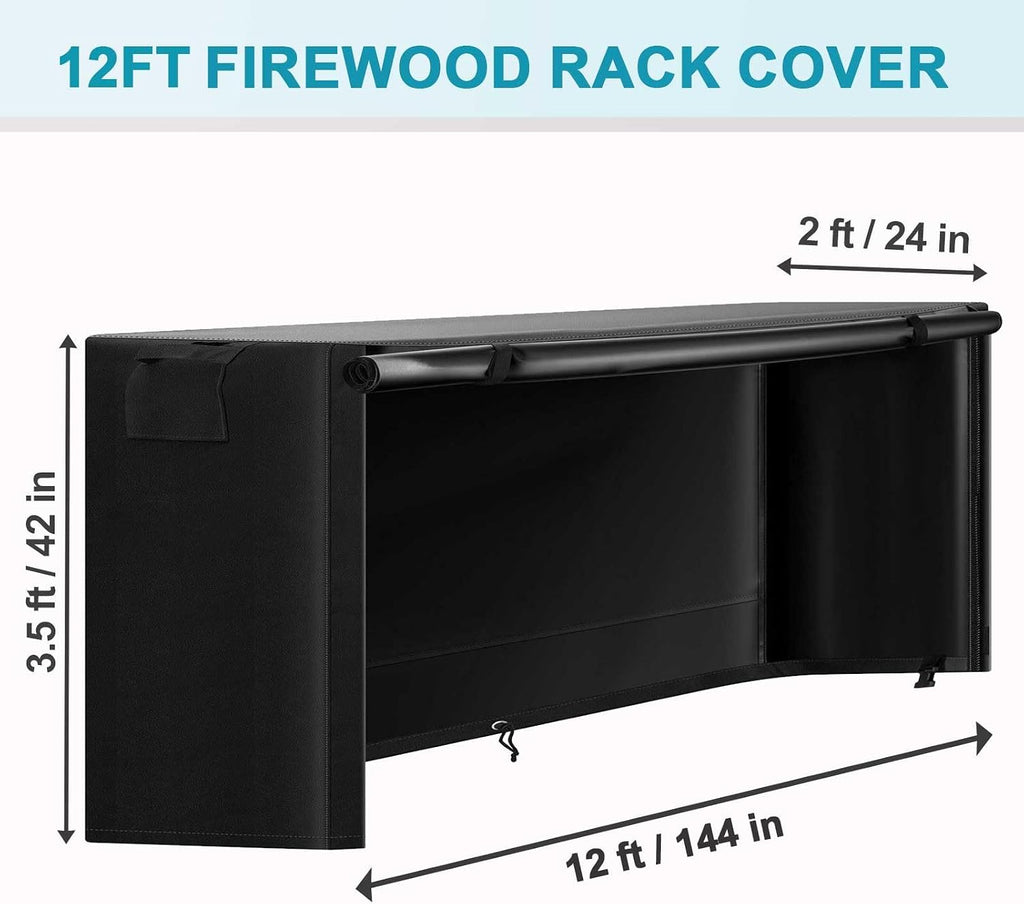 4/6/8/10/12ft Firewood Rack Cover 600D Oxford Fabric Heavy-Duty Waterproof Wood Rack Cover for Firewood, Weather