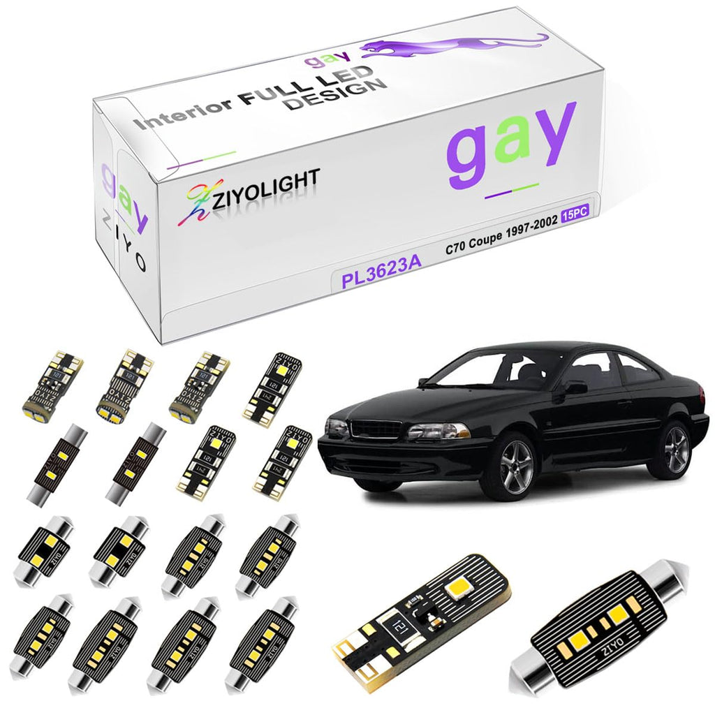 ZIYOLIGHT - PL3623A Replacement for Volvo C70 Coupe 1997-2002 LED Interior Light kit Accessories Package, 6000K White Dome Light Bulbs Upgrade (15 Bulbs)