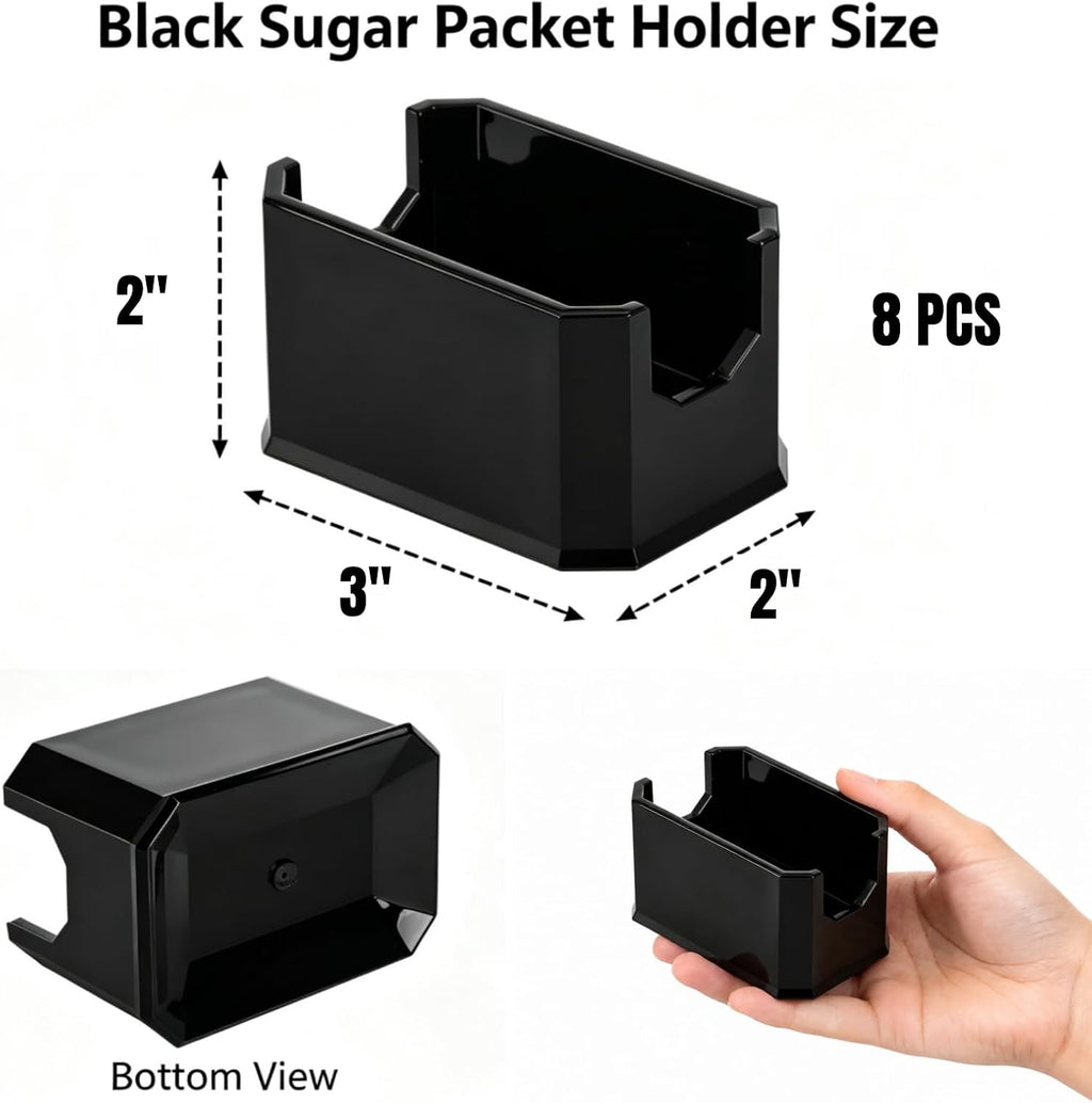 Set of 8 Sugar Packet Holder, Plastic Black Sugar Caddy for Restaurant, Sugar Bag Sweetener Packets Storage Container