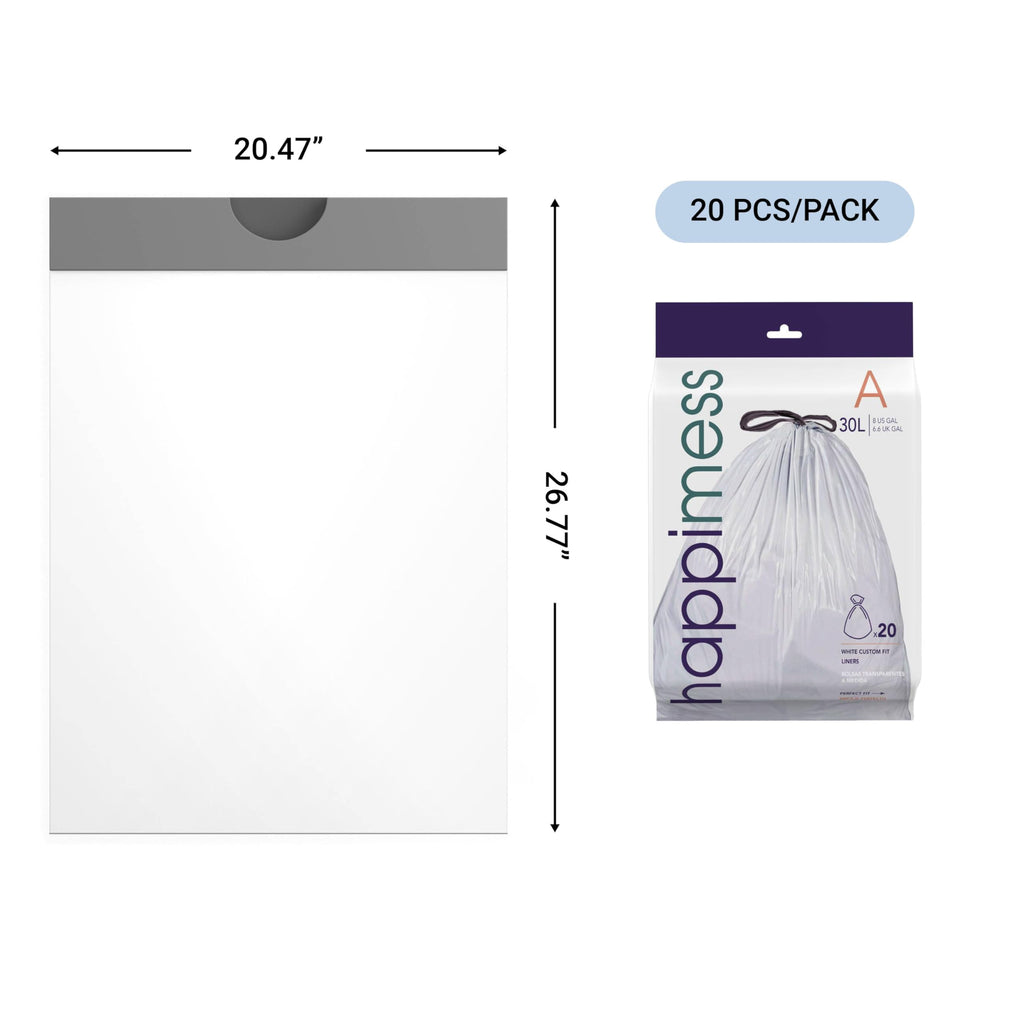 20-Count Unscented 8 Gal Drawstring Trash Bags, White, Pack of 4