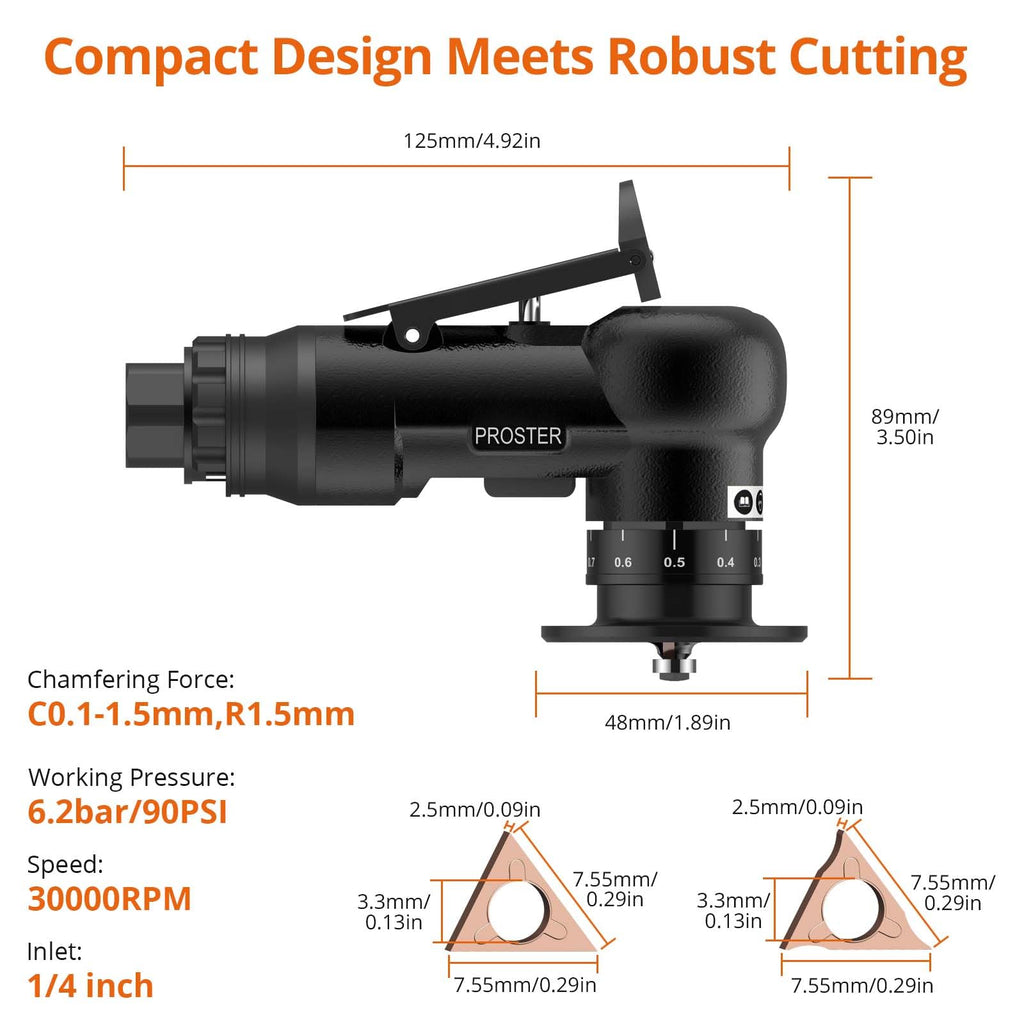 Proster Pneumatic Chamfer Air Deburring Tool 30000 RPM 22Pcs Dual-Blade