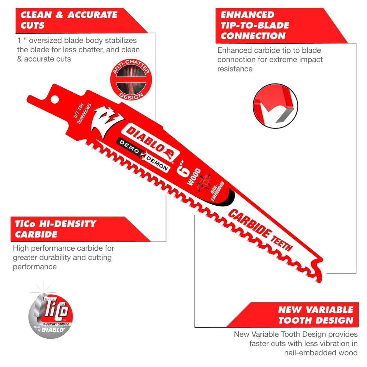 Diablo Demo Demon Carbide Teeth Reciprocating Saw Blades - 3-Pack
