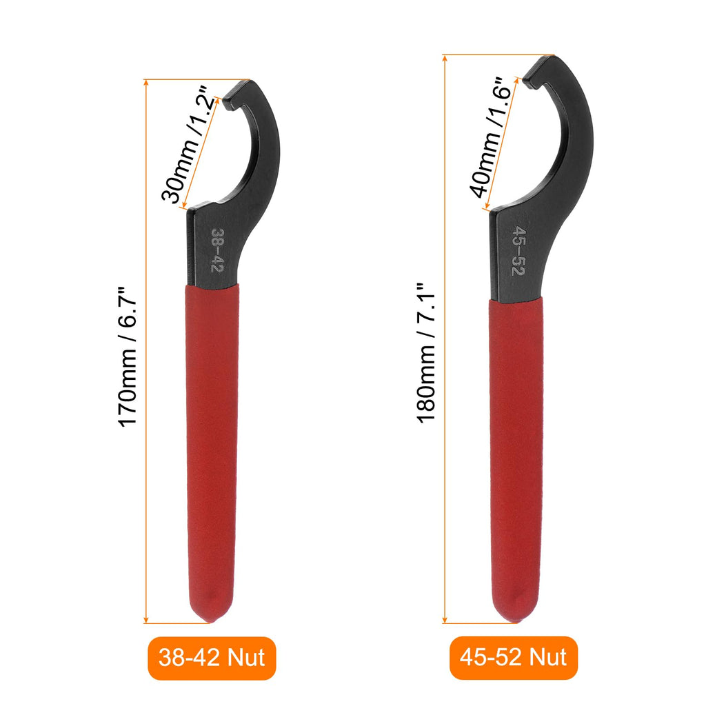 uxcell C Hook Spanner Wrench for Lathe Clamping 38-42mm Collet Chuck Nut with Red Non-slip Handle