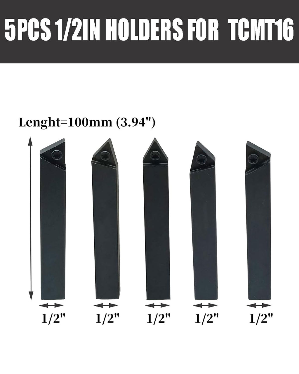 5pcs 1/2in Shank Turning Tool Holder Set with TCMT16T304 Carbide Inserts