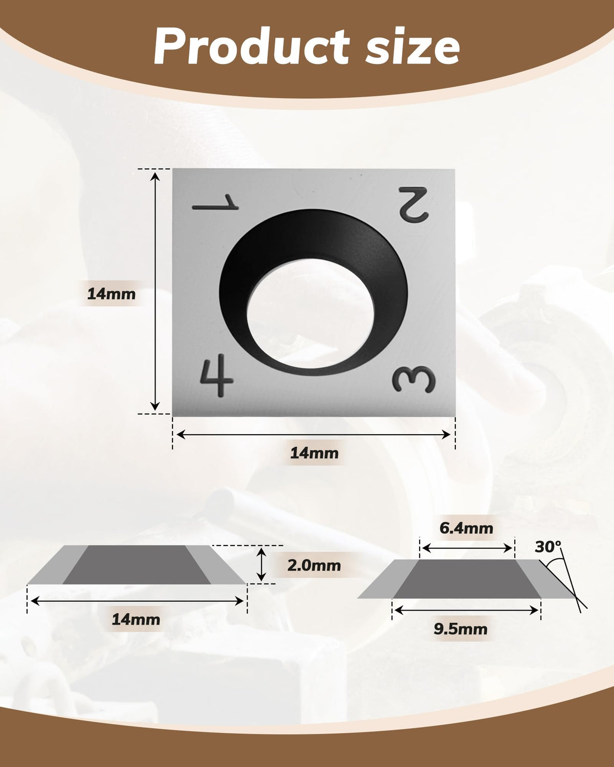 Zorqon 14mm Square Straight Carbide Inserts for woodturning and Woodturning