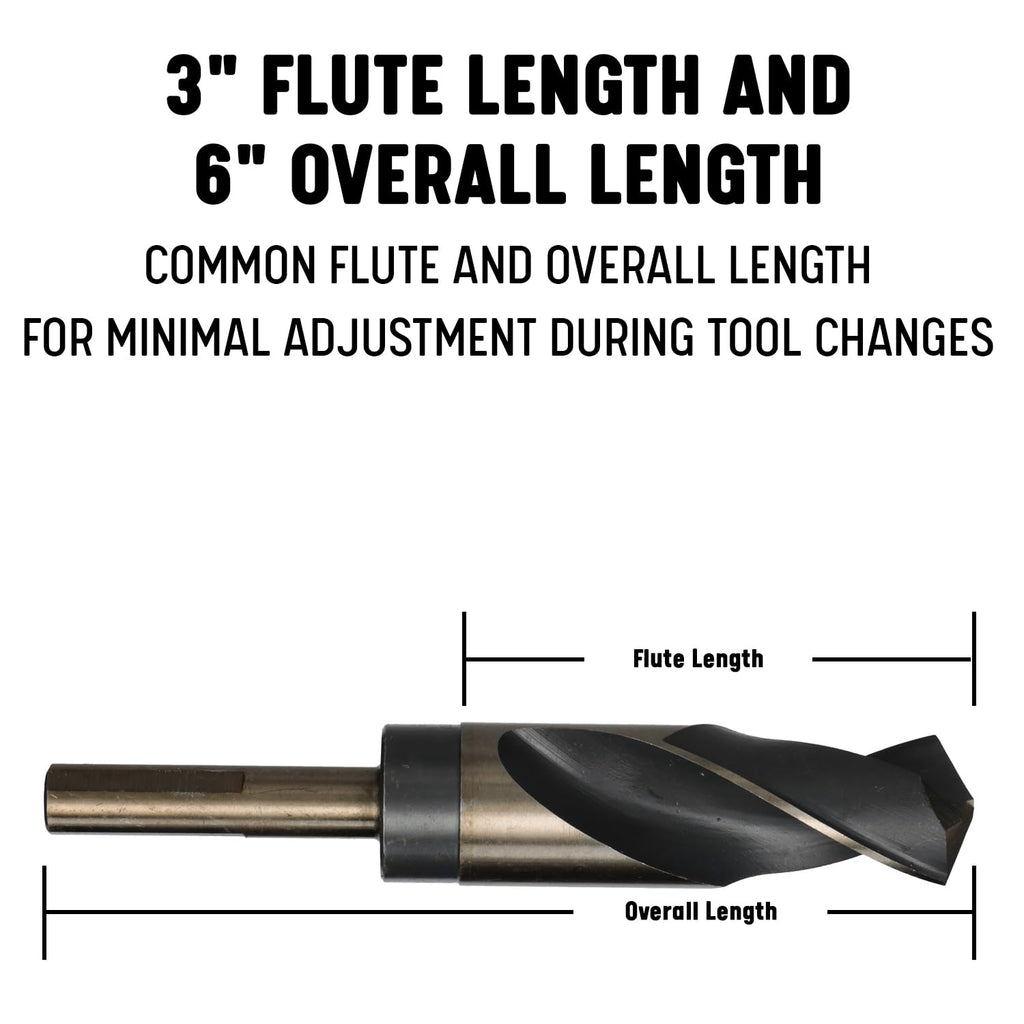 Drill America - KFDRSD59/64 59/64" Reduced Shank High Speed Steel Black & Gold KFD Drill Bit with 1/2" Shank, KFD Series